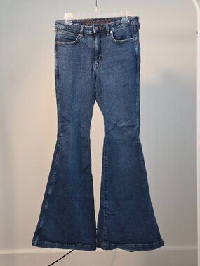 Wrangler Jeans Womens 29x34 Flare Bell Bottom Dark Wash Retro Western